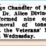 Newspaper reference of Alice Divine and Dr. George Chandler (July 2nd, 1932)